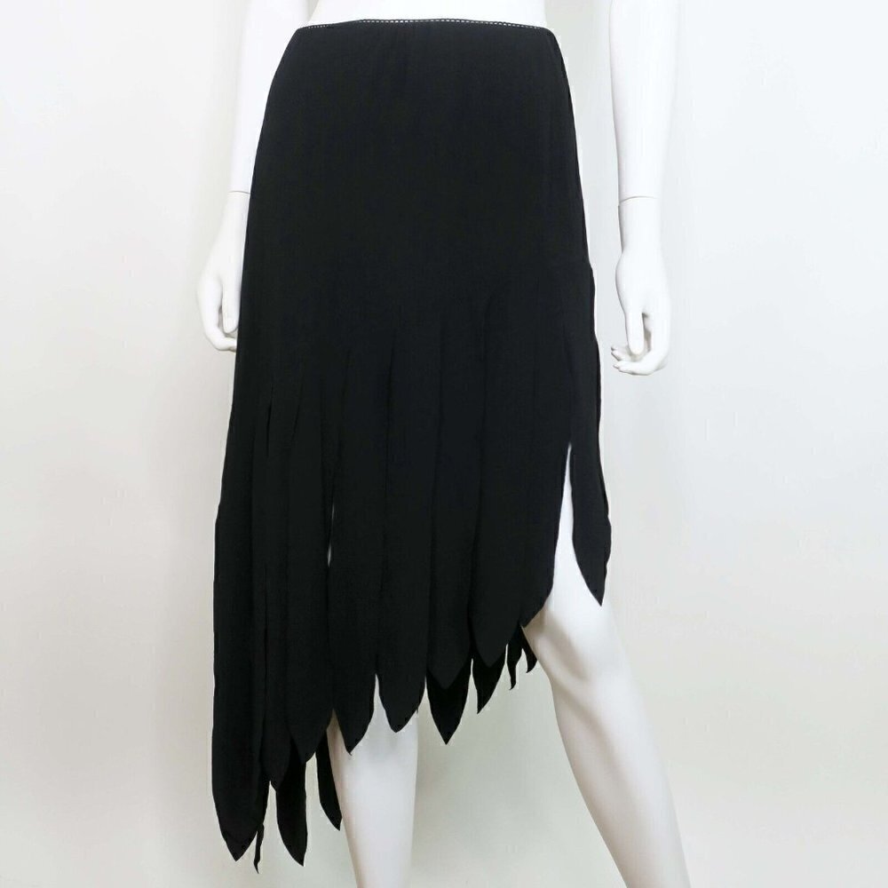 Cache Vintage 90's Y2K Car Wash Hem Black Midi Skirt Asymmetrical Medium